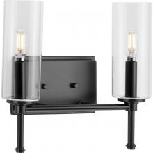 Progress P300357-31M - Elara Collection Two-Light New Traditional Matte Black Clear Glass Bath Vanity Light