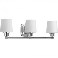 Progress P300018-015 - Glance Collection Three-Light Polished Chrome Etched White Linen Glass Farmhouse Bath Vanity Light