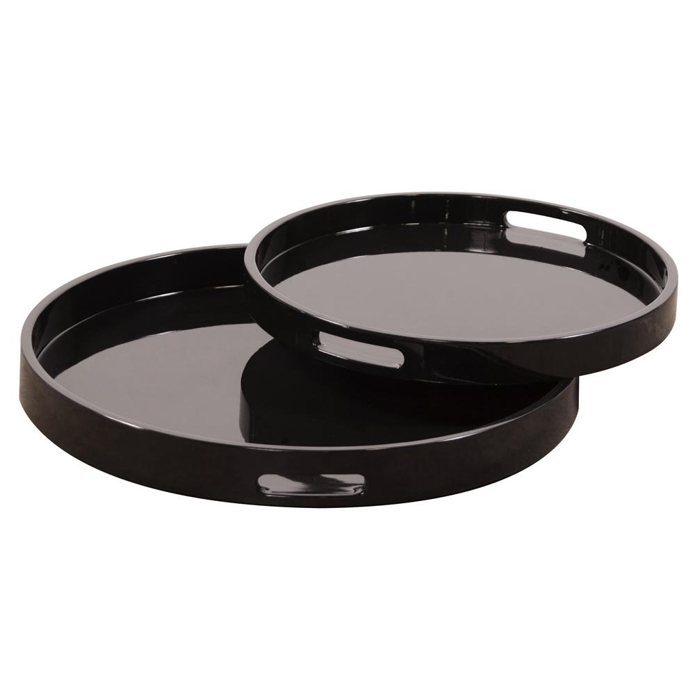 Black Lacquer Round Wood Tray Set