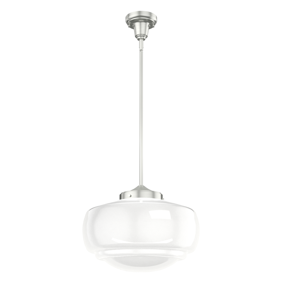 Hunter Saddle Creek Brushed Nickel with Cased White Glass 1 Light Pendant Ceiling Light Fixture