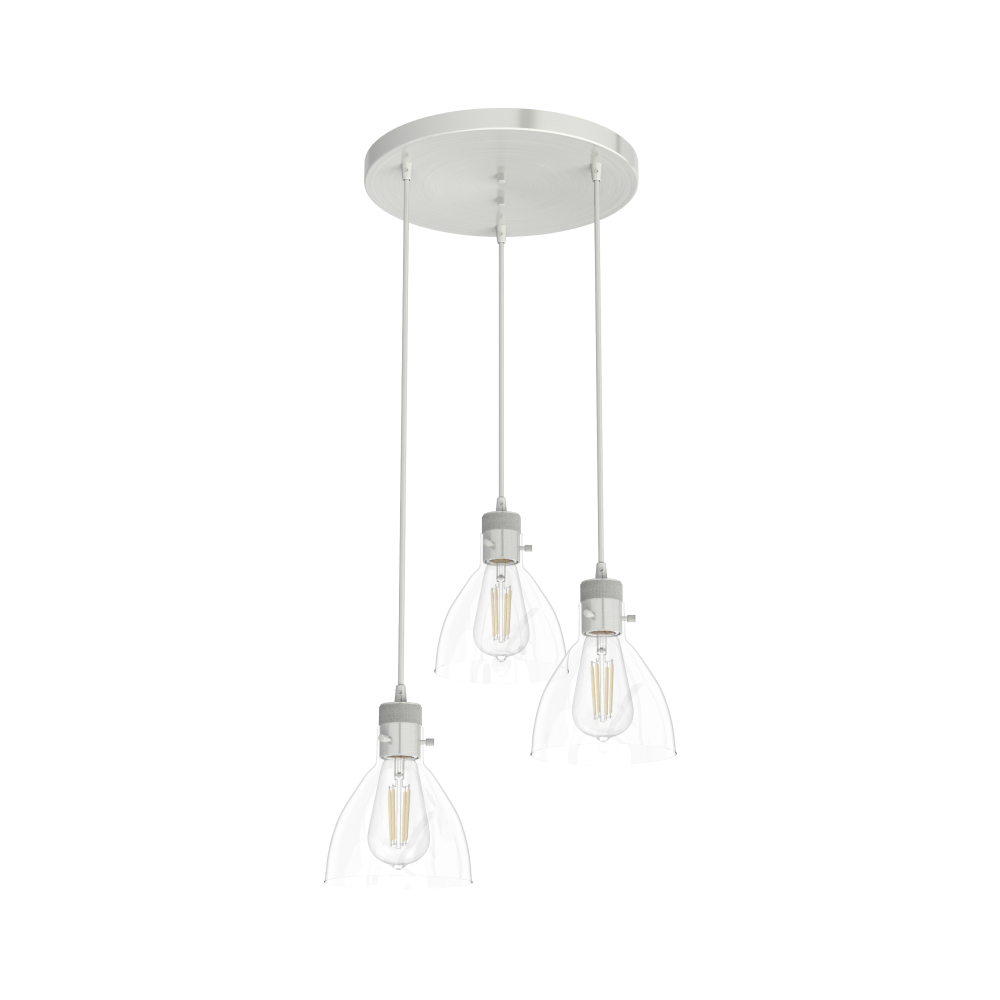 Hunter Van Nuys Brushed Nickel with Clear Glass 3 Light Pendant Cluster Ceiling Light Fixture