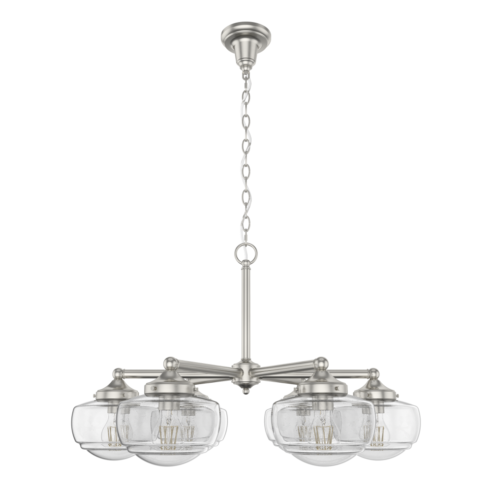 Hunter Saddle Creek Brushed Nickel with Seeded Glass 6 Light Chandelier Ceiling Light Fixture