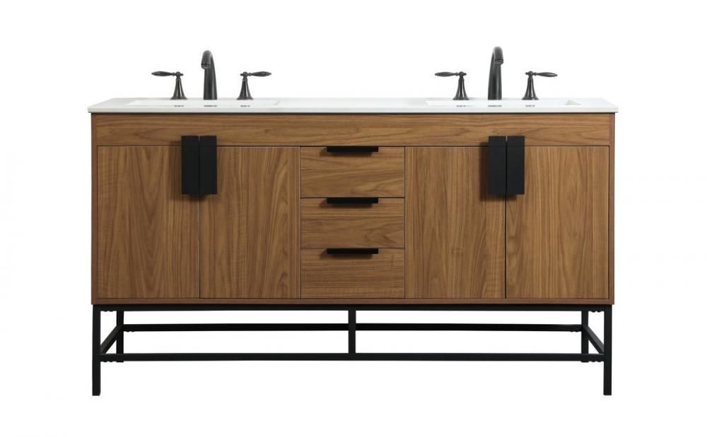 60 Inch Double Bathroom Vanity in Walnut Brown