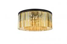 Elegant 1208F31MB-GT/RC - Sydney 8 Light Matte Black Flush Mount Golden Teak (Smoky) Royal Cut Crystal