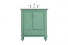 Elegant VF12330VM-VW - 30 Inch Single Bathroom Vanity in Vintage Mint with Ivory White Engineered Marble