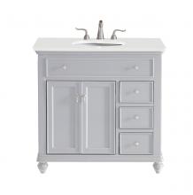 Elegant VF12336GR-VW - 36 Inch Single Bathroom Vanity in Light Grey with Ivory White Engineered Marble