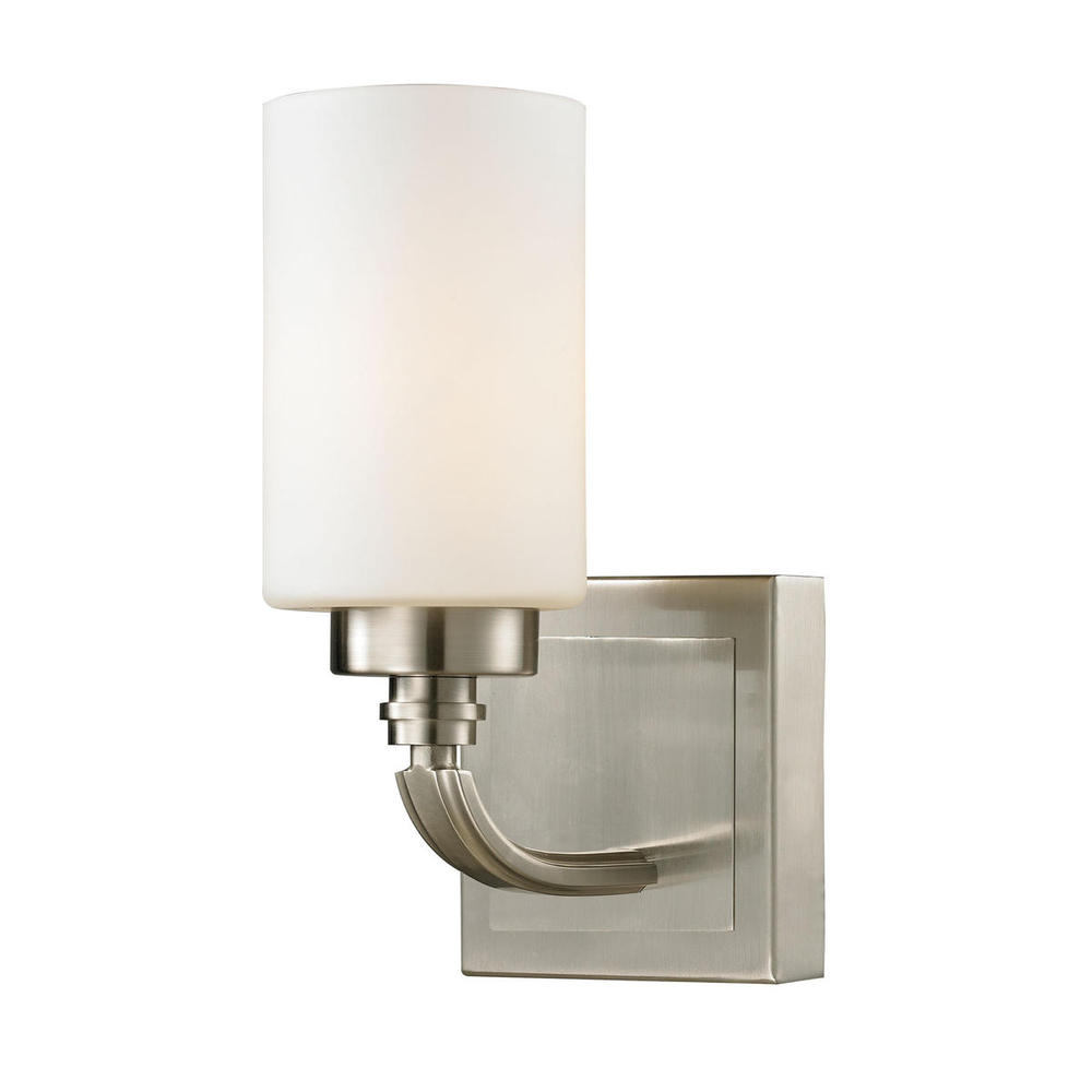 Dawson 1 Light Vanity Lamp In Brushed Nickel With White Glass 11660 1 The Lamp Outlet