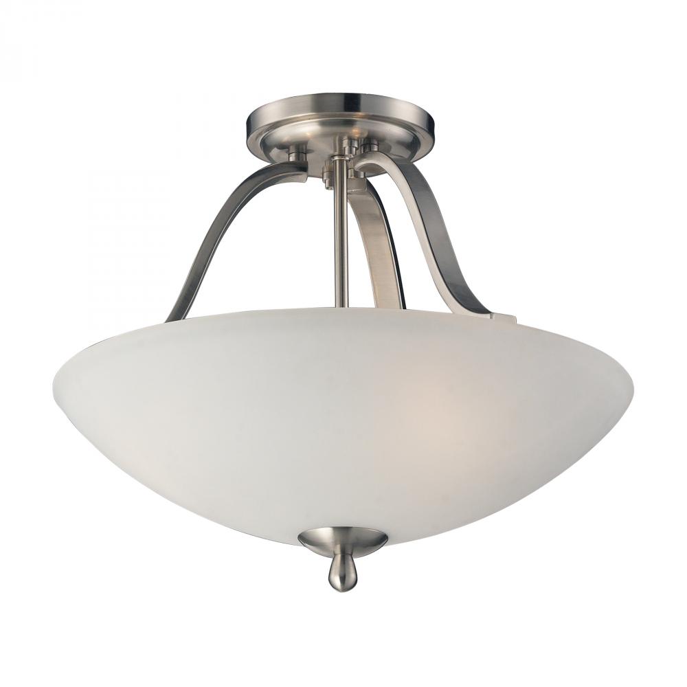 Three Light Brushed Nickel Bowl Semi-Flush Mount